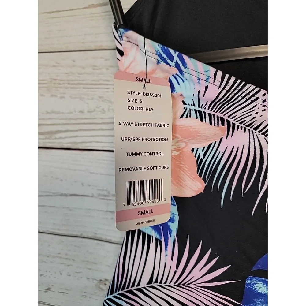 NWT DKNY Small Tropical‎ Floral One Piece Tummy Control Halter Neckline Swimsuit - Picture 5 of 8